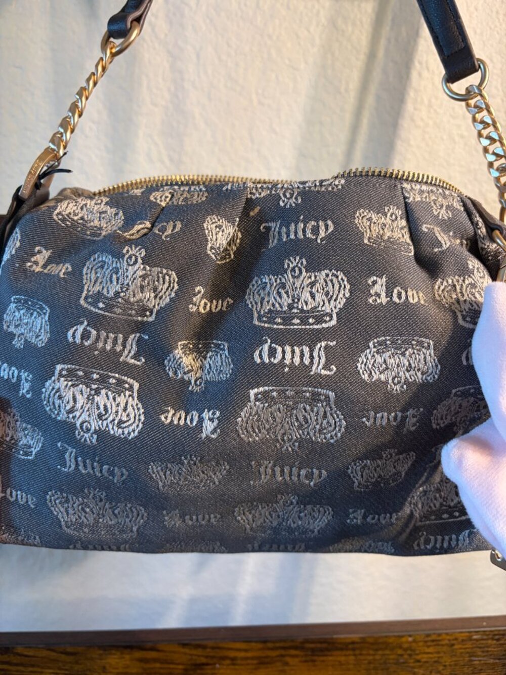 Juicy Couture Fan Club Brown Monogram Satchel Shoulder Bag Bow Charm - Picture 2 of 7